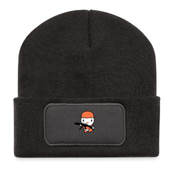 Ente Soldat Armee Berufssoldat Helm Waffe rennt - Recycelte Patch Beanie - Dunkelgrau - Vorne