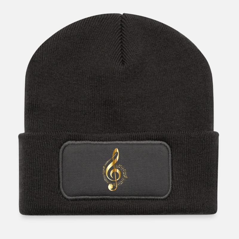 goldender Notenschlüssel - Recycelte Patch Beanie - Dunkelgrau