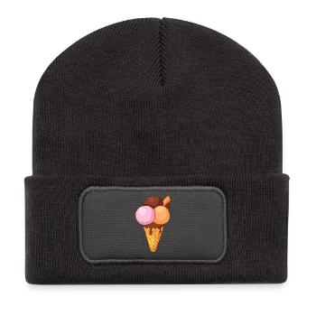 Eis Speiseeis Eiskrem Eiscreme Kugeleis Eisbecher - Recycelte Patch Beanie - Dunkelgrau - Vorne