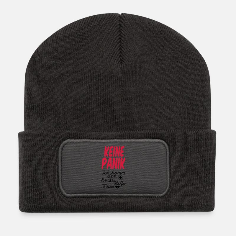 Erste Hilfe Kuss Medizin Liebe Gesundheit Geschenk - Recycelte Patch Beanie - Dunkelgrau