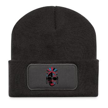 Un masque africain avec des lunettes de soleil - Beanie recyclé à patch - charbon - Devant