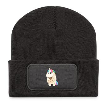 Einhorn Cookie essen süß mollig Geschenk - Recycelte Patch Beanie - Dunkelgrau - Vorne