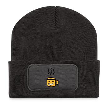 drawing cup of tea coffee kawaii funny humor fun - Recycled Patch Beanie - dark grey - Front