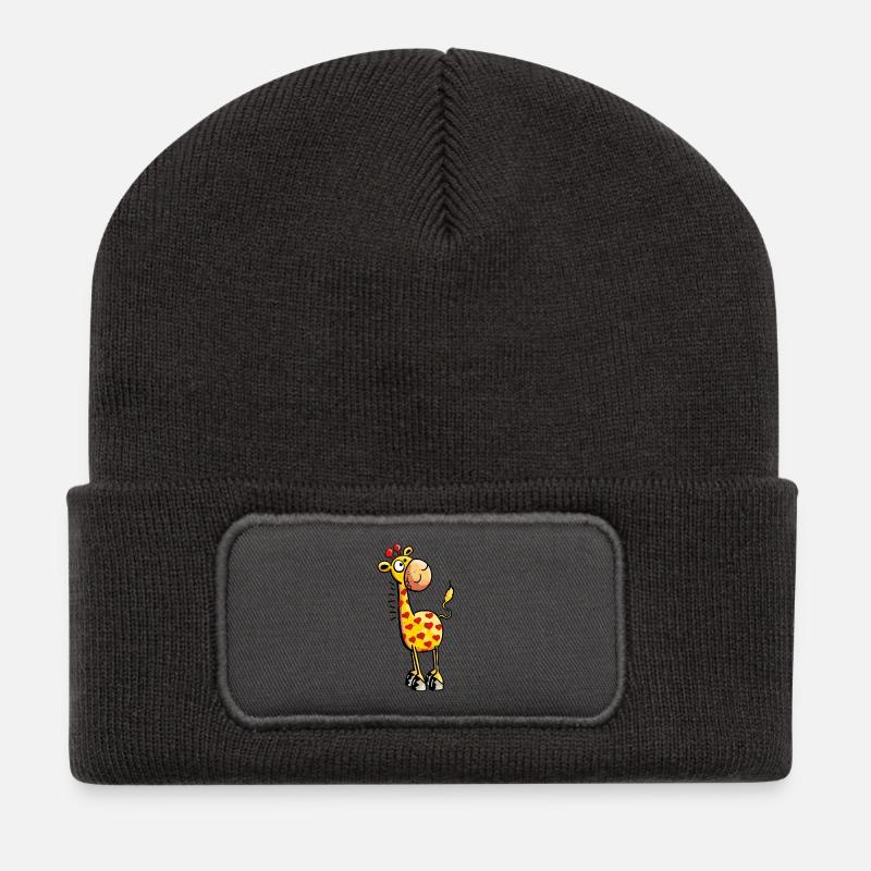 Kleinen Giraffe - Giraffen - Tier - Comic - Recycelte Patch Beanie - Dunkelgrau