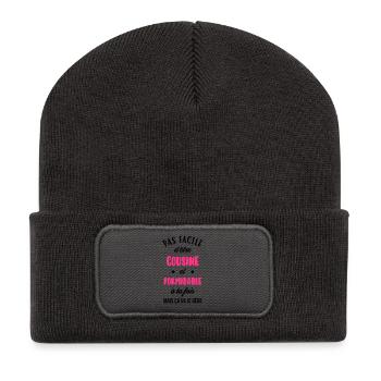 Onkel / Tante / Vetter / Cousin / Kusine - Recycelte Patch Beanie - Dunkelgrau - Vorne