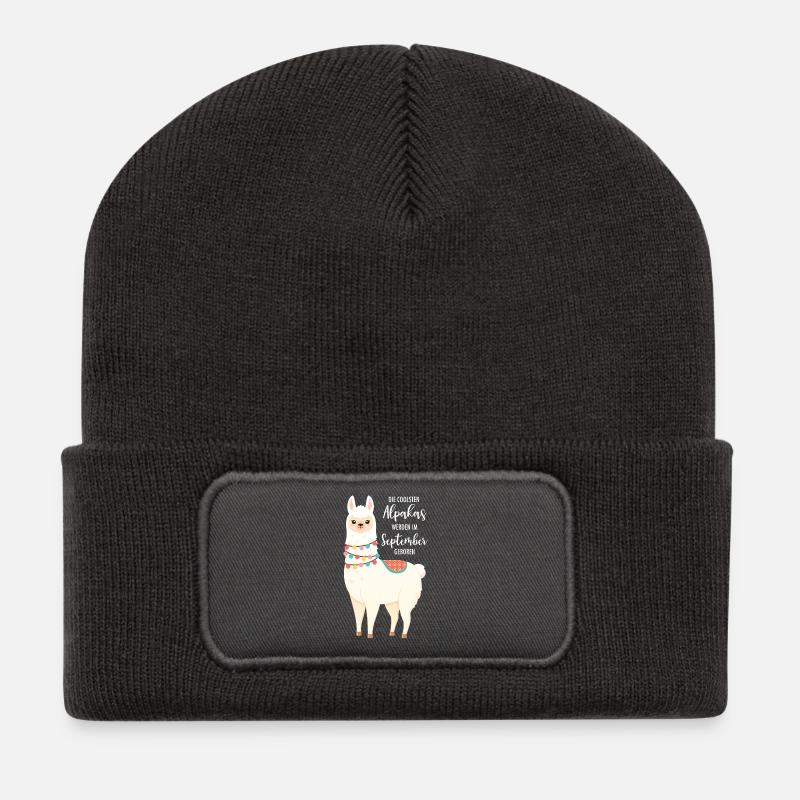 Die Coolsten Alpakas Werden Im September Geboren - Recycelte Patch Beanie - Dunkelgrau
