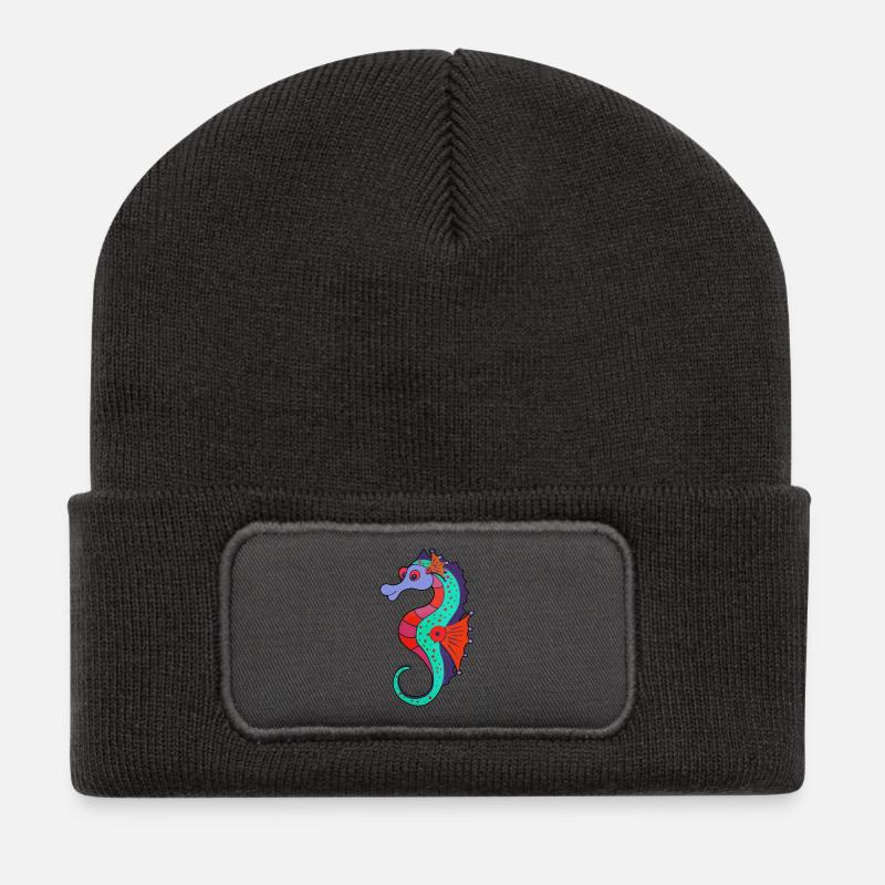Fiery seahorse in fresh colors - Recycled Patch Beanie - dark grey
