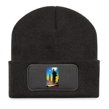 Futuristic skyline with moonlight - Recycled Patch Beanie - dark grey - Front