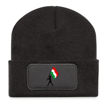 Flagge Ungarn Frau zu Fuß - Recycelte Patch Beanie - Dunkelgrau - Vorne