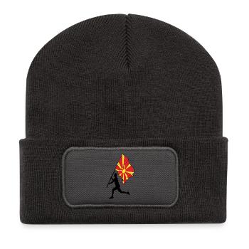 Flag North Macedonia man running - Recycled Patch Beanie - dark grey - Front