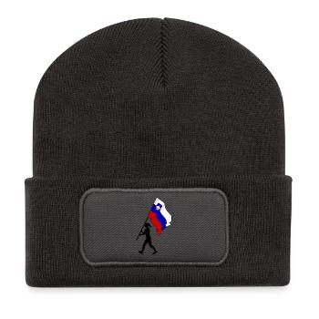 Flagge Slowenien Frau zu Fuß - Recycelte Patch Beanie - Dunkelgrau - Vorne