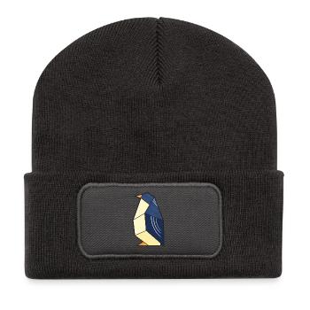 Pingouin mignon dans le style origami - Beanie recyclé à patch - charbon - Devant