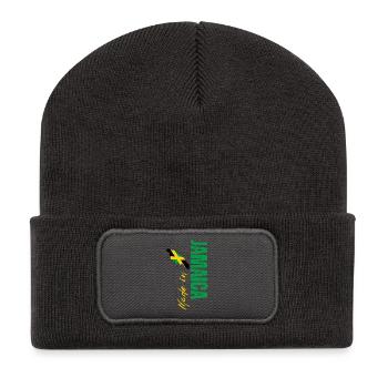 Hergestellt in Jamaika, vertikales Design - Recycelte Patch Beanie - Dunkelgrau - Vorne