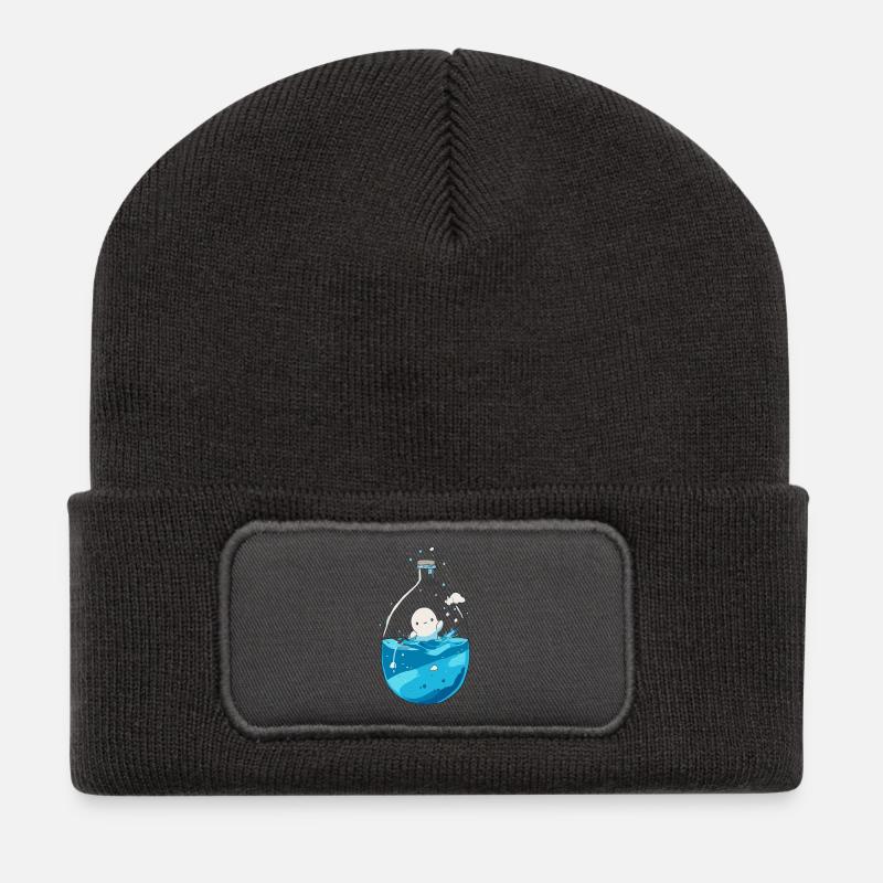 Skurriles Wasserflaschen-Charakterdesign - Recycelte Patch Beanie - Dunkelgrau