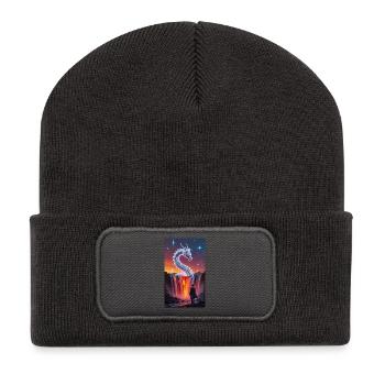 Fiery dragon's tail over waterfall - Recycled Patch Beanie - dark grey - Front