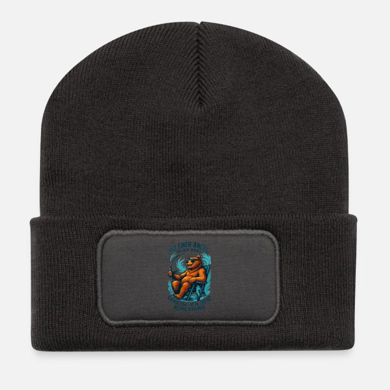 Ruhestand Rente Bär Renter Angeln Fisch Geschenk - Recycelte Patch Beanie - Dunkelgrau