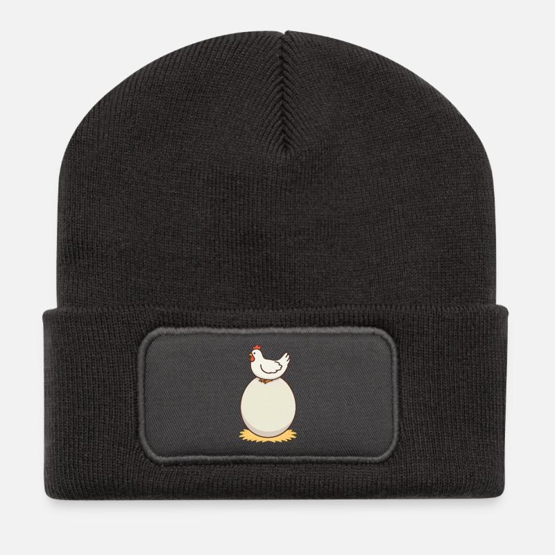 Poulet et œuf - Beanie recyclé à patch - charbon