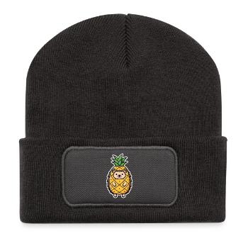Ananas Igel Maskottchen Igel im Ananas Kostüm - Recycelte Patch Beanie - Dunkelgrau - Vorne