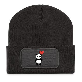 Panda avec ballon en cœur - Doux amour & Saint-Valentin - Beanie recyclé à patch - charbon - Devant
