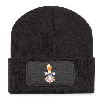 Oie pastel avec nœud et fleurs - Beanie recyclé à patch - charbon - Devant