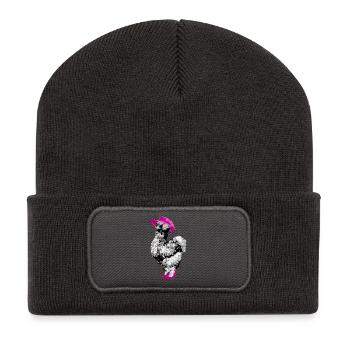 Hühner Fans -  Hahn - Gockel - Seidenhuhn - Bio - Recycelte Patch Beanie - Dunkelgrau - Vorne