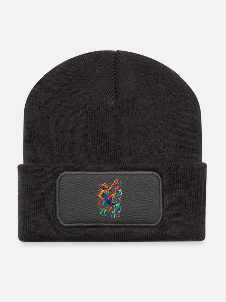 Bouldern Motivation: Kletterer Kunst Design - Recycelte Patch Beanie - Dunkelgrau