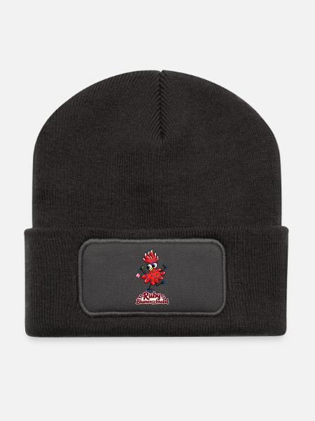Ruby Blumenschnabel - fröhlicher Blütenvogel - Recycelte Patch Beanie - Dunkelgrau