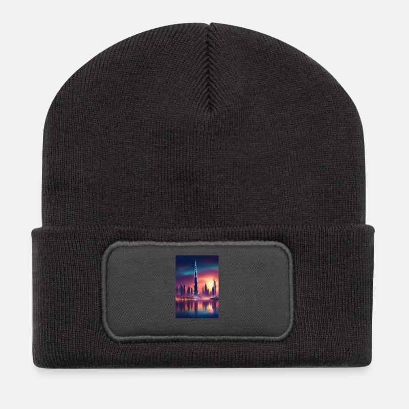 Sonnenuntergang in Dubai - Recycelte Patch Beanie - Dunkelgrau