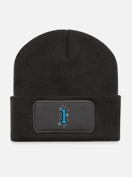 Mit Sterne verzierte Nummer Eins - Recycelte Patch Beanie - Dunkelgrau