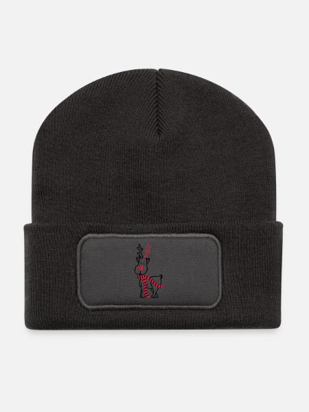 Rentier mit Schal - Recycelte Patch Beanie - Dunkelgrau