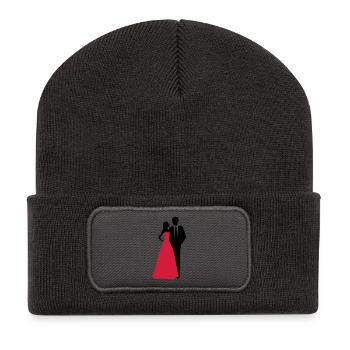Couples de mariage, jeune mariée, marié - Beanie recyclé à patch - charbon - Devant