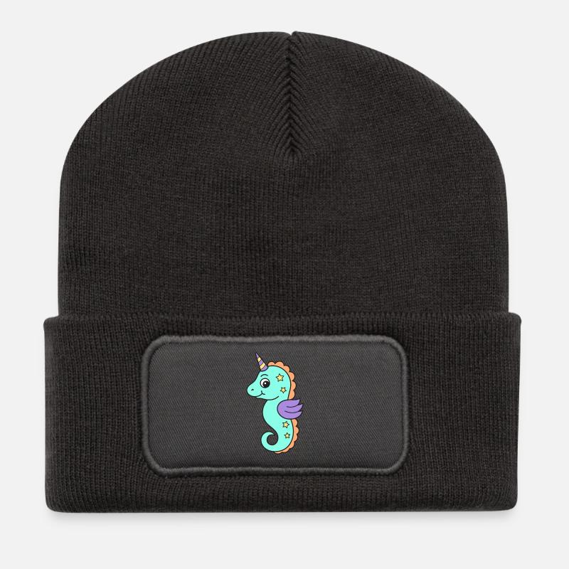 Seepferd Seepferdchen - Recycelte Patch Beanie - Dunkelgrau