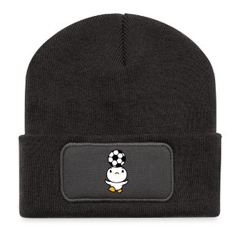 canard jouant football tête tête ballon équilibre tête - Beanie recyclé à patch - charbon - Devant