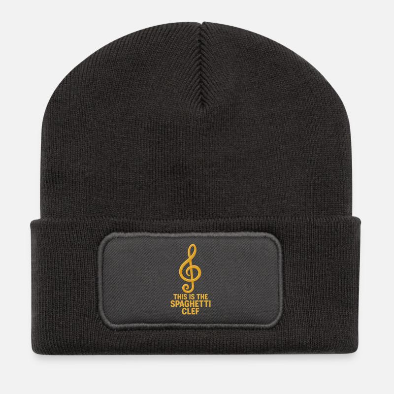 Spaghetti Musik Notenschlüssel - Recycelte Patch Beanie - Dunkelgrau