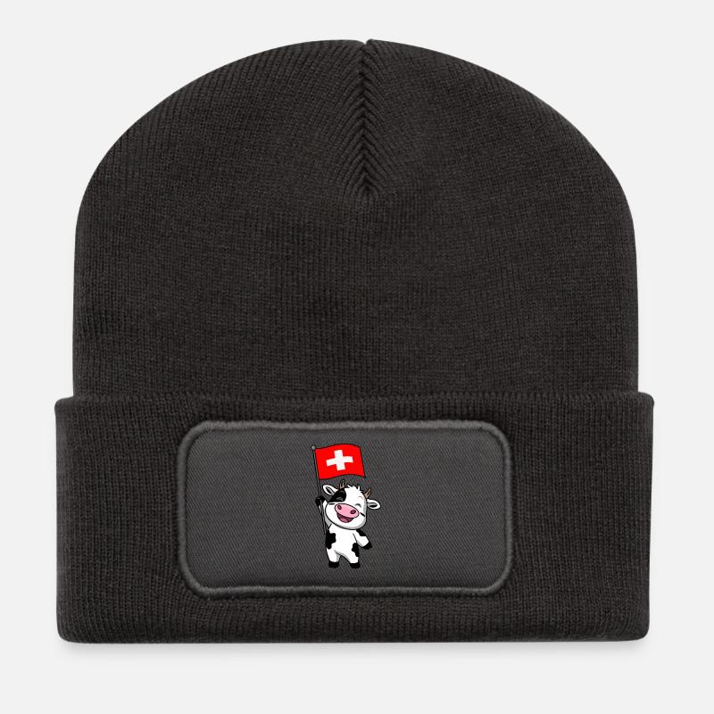 Schweizer Kuh - Recycelte Patch Beanie - Dunkelgrau