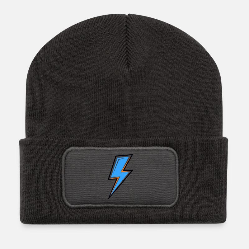 Blauer Strahl mit orangefarbenem Rand - Recycelte Patch Beanie - Dunkelgrau
