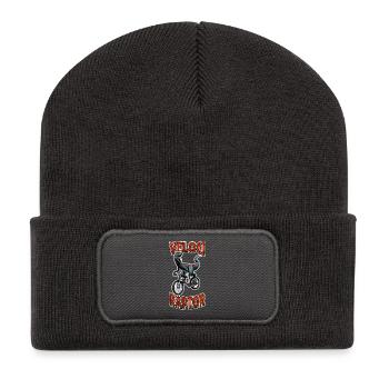 Veloci Raptor Fahrrad – Lustiges Dino Geschenk - Recycelte Patch Beanie - Dunkelgrau - Vorne