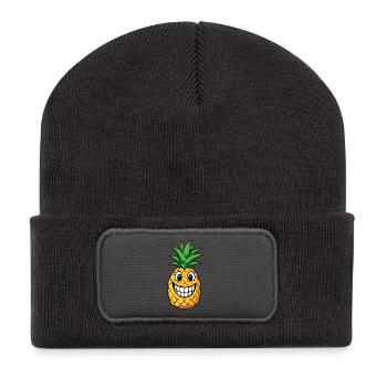 Süßer Ananas Cartoon Sommerfrucht Karibik Comic - Recycelte Patch Beanie - Dunkelgrau - Vorne