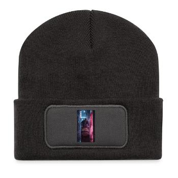 Neon Alley Rebell mit Flaschenkorb - Recycelte Patch Beanie - Dunkelgrau - Vorne
