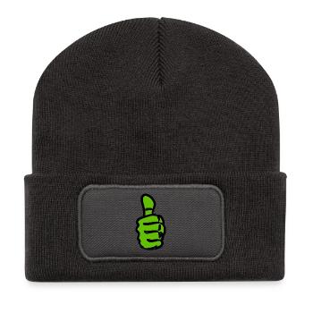 Green thumbs up contrast - Recycled Patch Beanie - dark grey - Front