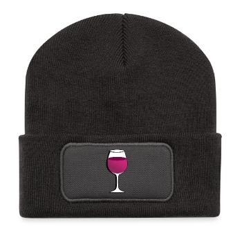 Verre au vin rouge - Beanie recyclé à patch - charbon - Devant