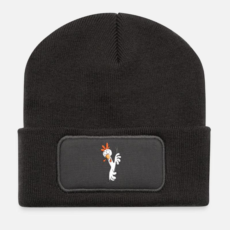 Happy Huhn I Gockel I Hahn - Recycelte Patch Beanie - Dunkelgrau