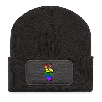 Drapeau LGBT Paix Victoire Symbole Utilisé - Beanie recyclé à patch - charbon - Devant