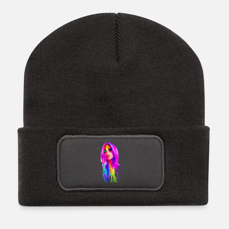 Lady 70's rétro - Beanie recyclé à patch - charbon