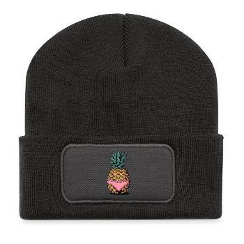 Ananas in Pink - Recycelte Patch Beanie - Dunkelgrau - Vorne