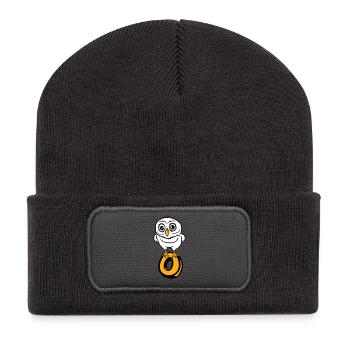 Eule Buchstabe O Owl Englisch ABC lernen Vogel Uhu - Recycelte Patch Beanie - Dunkelgrau - Vorne