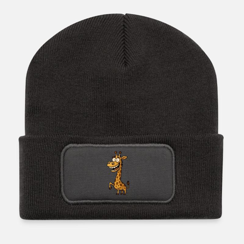 Lustiger Cartoon Giraffe Comic Design - Recycelte Patch Beanie - Dunkelgrau