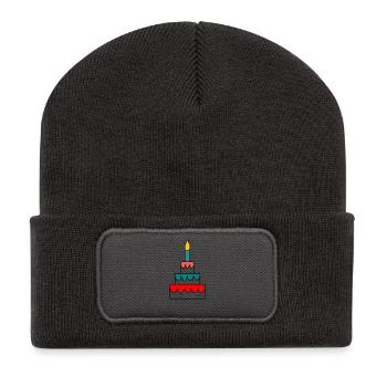 GÂTEAU. ANNIVERSAIRE. HAPPY BIRTHDAY. JOYEUX ANNIV - Beanie recyclé à patch - charbon - Devant
