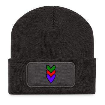 HERZ. HERZ. VALENTINSTAG. LIEBE. LIEBE. PAAR. - Recycelte Patch Beanie - Dunkelgrau - Vorne