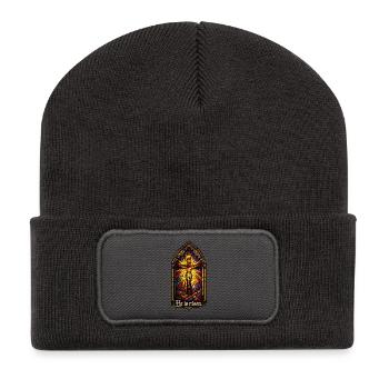 Auferstehung He is Risen Ostern Jesus - Recycelte Patch Beanie - Dunkelgrau - Vorne